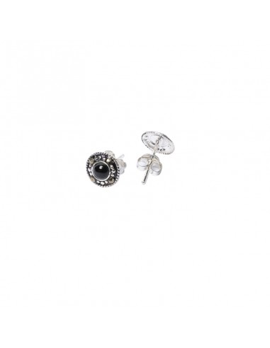 Pendiente "Botón" de plata , color negro .