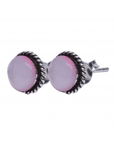 Pendiente "Botón" de plata con nácar rosa.