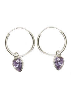 Aro de plata lisa con corazón color amatista .