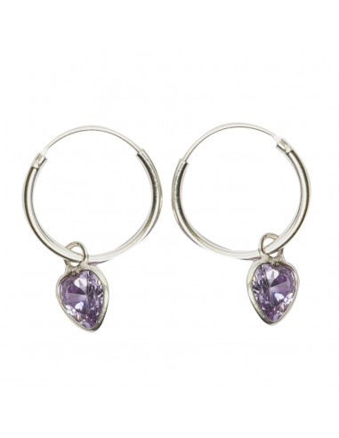Aro de plata lisa con corazón color amatista .
