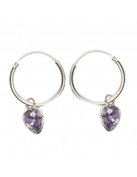 Aro de plata lisa con corazón color amatista .