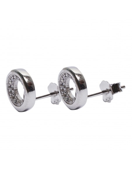 Pendiente "Círculo  " de plata rodiada con Zirconitas blancas.
