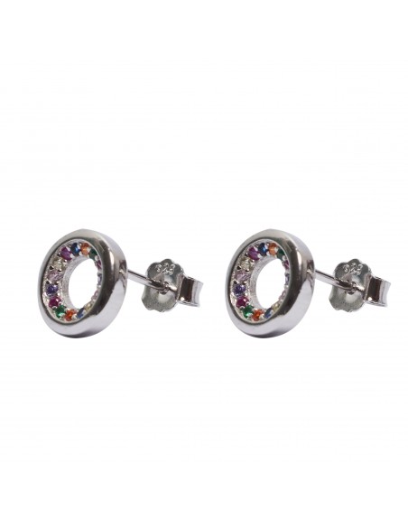 Pendiente "Círculo"de plata rodiada con Zirconitas multicolores.