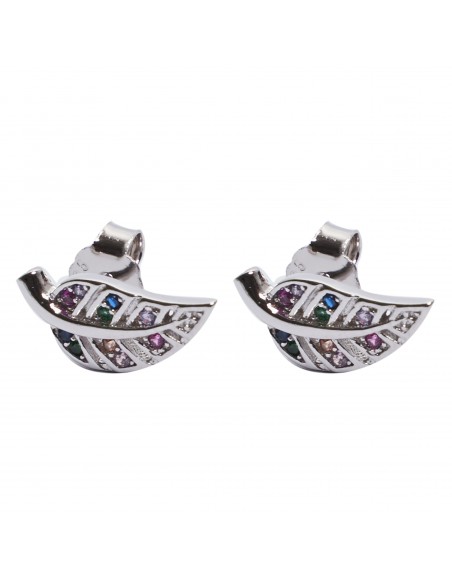 Pendiente "Alas " de plata rodiada con Zirconitas multicolores.