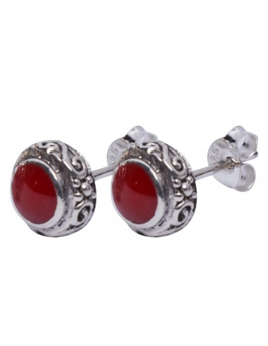 Pendiente "Botón" de plata color rojo.