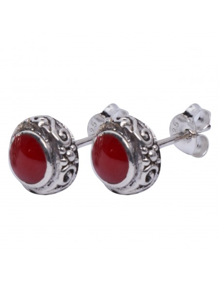 Pendiente "Botón" de plata color rojo.