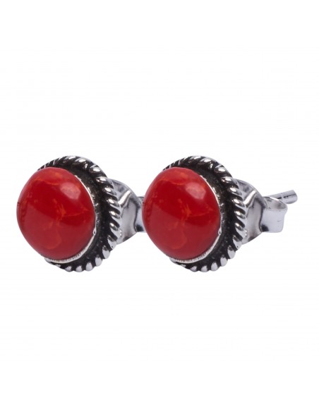 Pendiente "Botón" de plata y Coral.