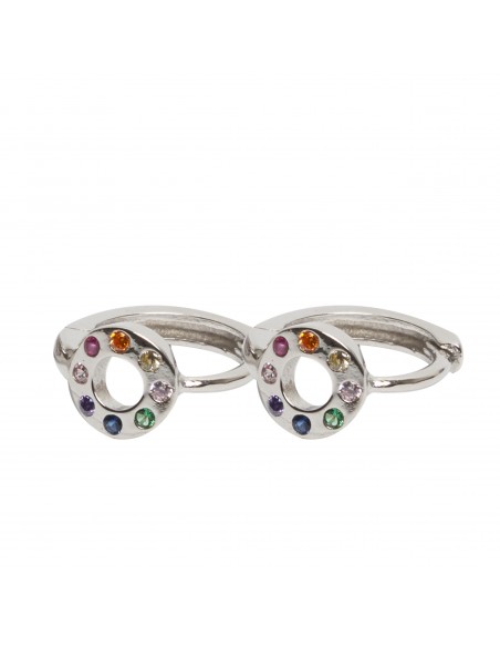 Criolla "Círculo"  de plata rodiada con Zirconitas .