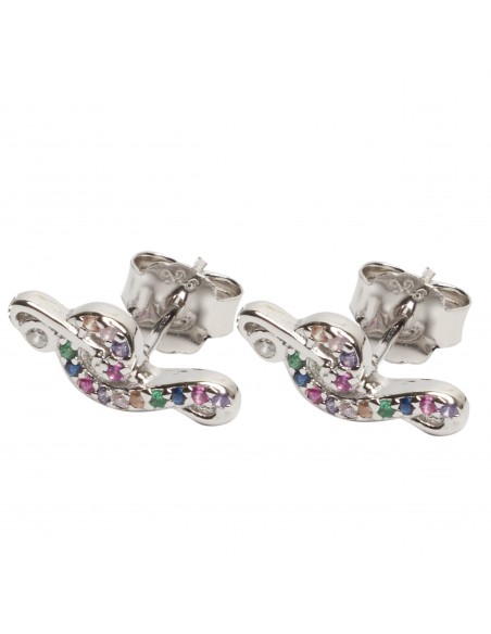 Pendiente "LLave de Sol" de plata rodiada con Zirconitas multicolor.