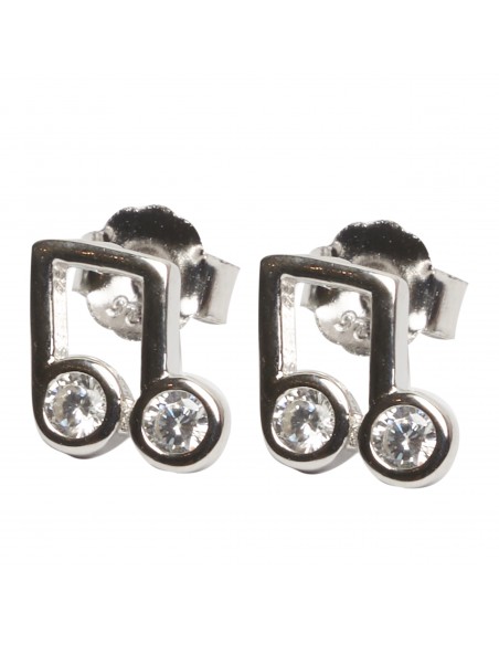 Pendiente "Corchea" de plata rodiada con Zirconitas blancas.