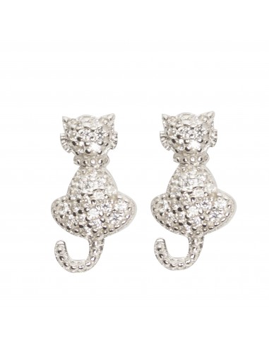Pendiente "Gato" de plata rodiada con...
