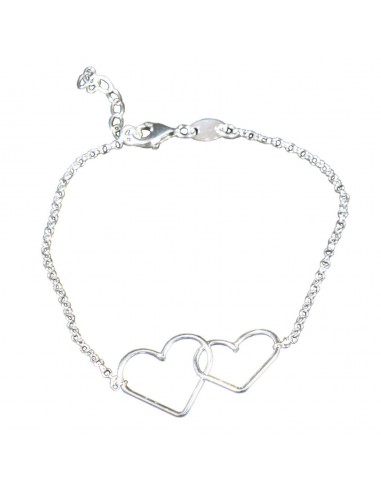 Pulsera "Doble corazón" de plata rodiada .