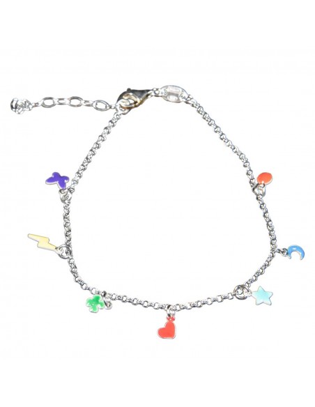 Pulsera de Plata rodiada con motivos colgantes esmaltados.