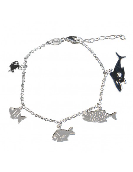 Pulsera "Peces" de Plata rodiada.