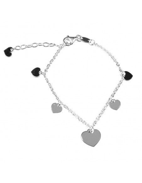 Pulsera "Corazones" de Plata rodiada .