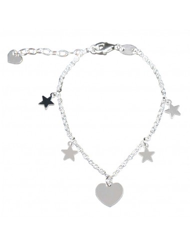 Pulsera "Corazón con Estrellas" de Plata rodiada.