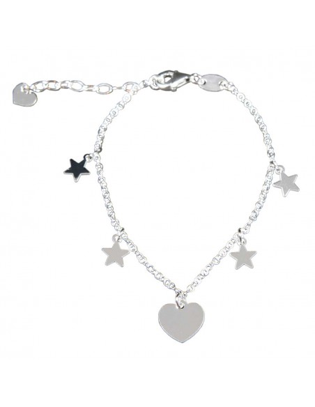 Pulsera "Corazón con Estrellas" de Plata rodiada.