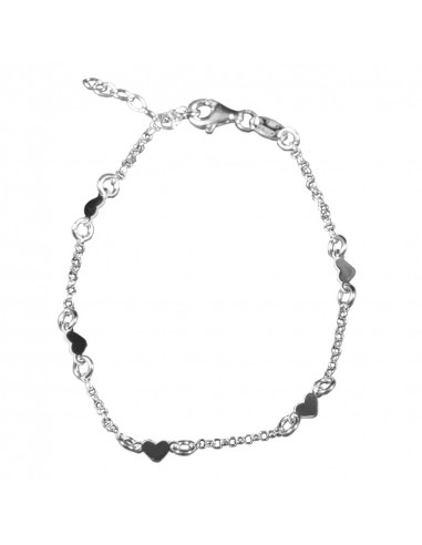 Pulsera "Corazones" de Plata rodiada .