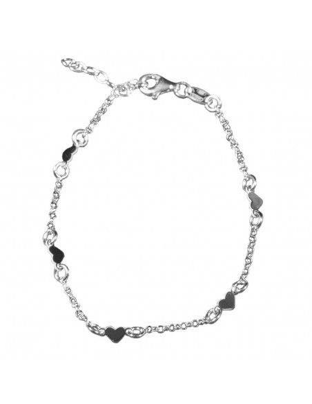 Pulsera "Corazones" de Plata rodiada .