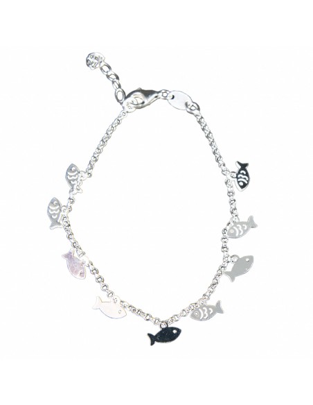 Pulsera "Peces" de Plata rodiada .