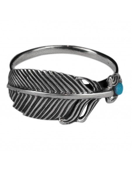 Anillo Pluma de Plata con Turquesa.