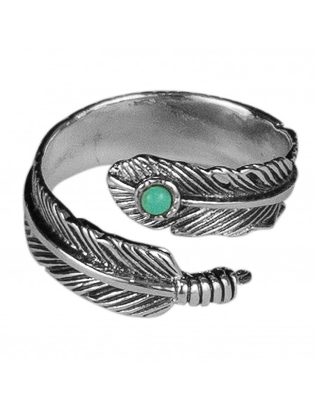 Anillo Pluma de Plata con Turquesa.