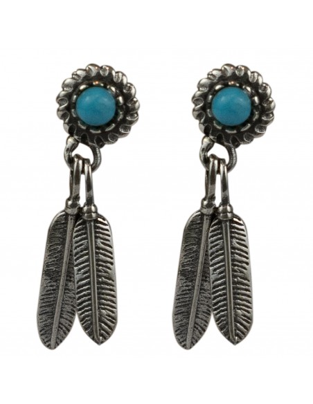 Pendiente de Plumas de Plata con Turquesa.