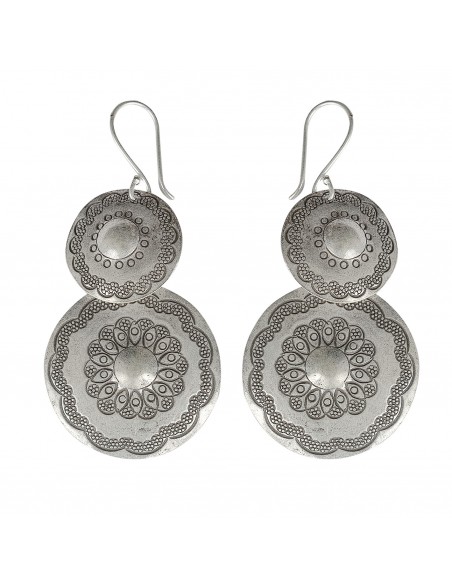 Pendiente "Doble círculo" étnico de Plata .