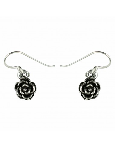 Pendiente de Rosa de Plata. Cierre de gancho.