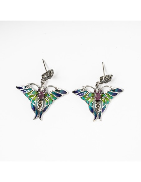 Pendiente mariposa de plata combinado con vidriera