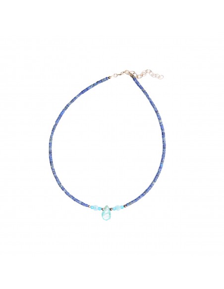 Collar de Lápiz Lázuri combinado con Agua Marina.37cms.