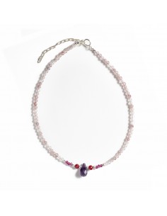 Tobillera de Quarzo Rosa y Amatista.