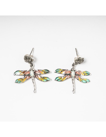 Pendientes libelula de plata combinados con vidriera.