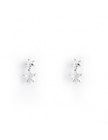 Pendiente doble estrella Zirconita de Plata.