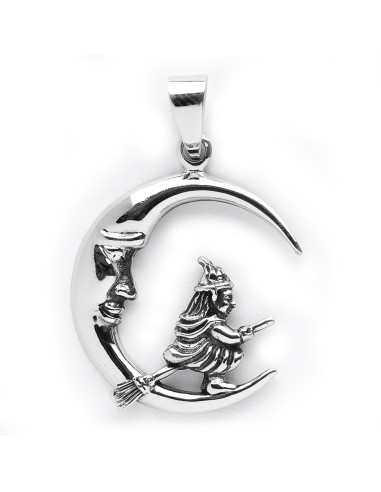 Colgante de Luna con Bruja de Plata .