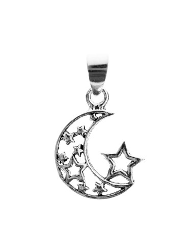 Colgante de Luna y Estrellas de Plata .