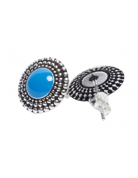 Pendiente botón de plata , color turquesa .