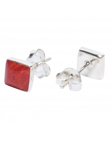 Pendiente cuadrado de plata y Coral.