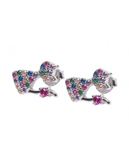 Pendiente "Gatito" de plata con zirconitas multicolores.