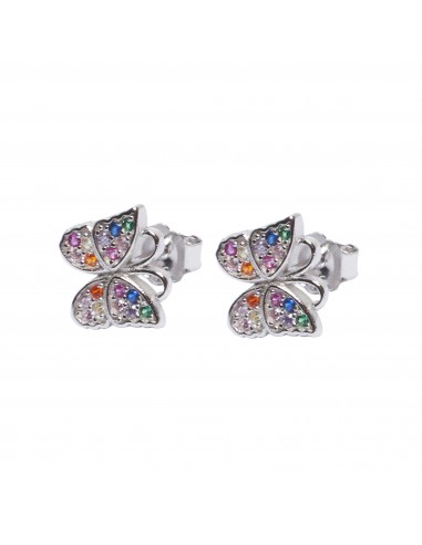 Venta al por mayor de Pendiente "Mariposa" de plata con zirconitas multicolores.