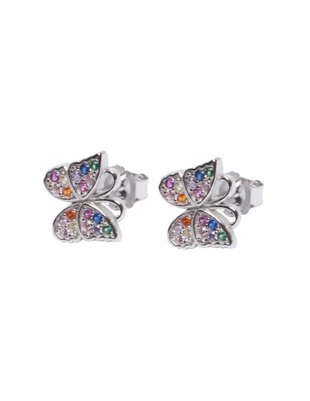 Pendiente "Mariposa" de plata con zirconitas multicolores.